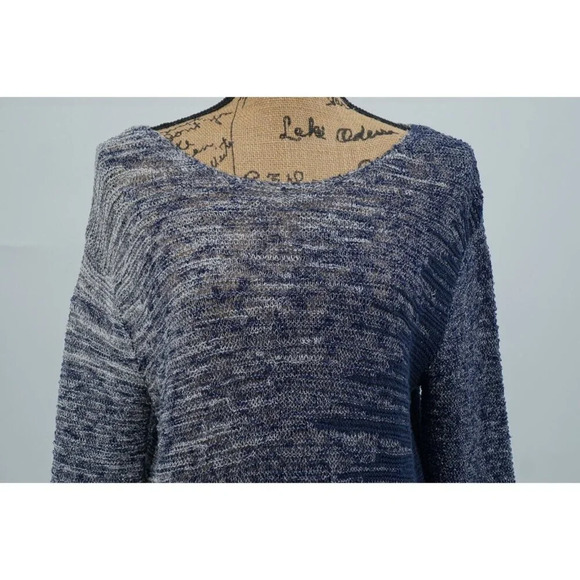 Lucky Brand Women Knit Top Small Blue White Long Sleeve Lightweight Round Neck - Picture 4 of 8